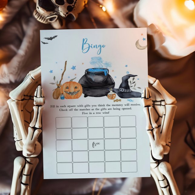 Blue Baby is Brewing Halloween Bingo Game (Baby is Brewing Baby Shower Bingo Game)