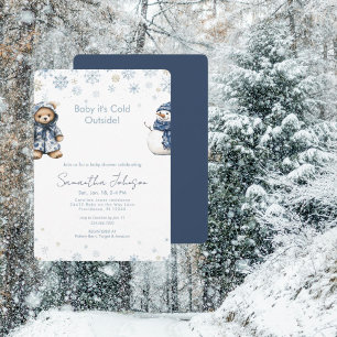 Blue Baby It's Cold Outside Snowy Baby Invitation