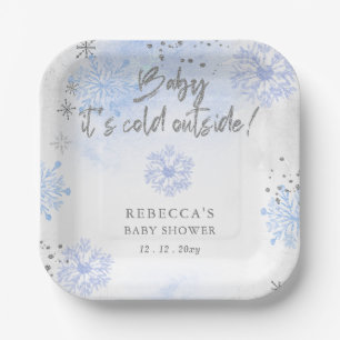 Blue Baby its Cold Outside Winter Baby Shower Paper Plate