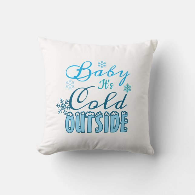 Blue Baby It's Cold Outside Winter Snowflak Throw Pillow (Front)