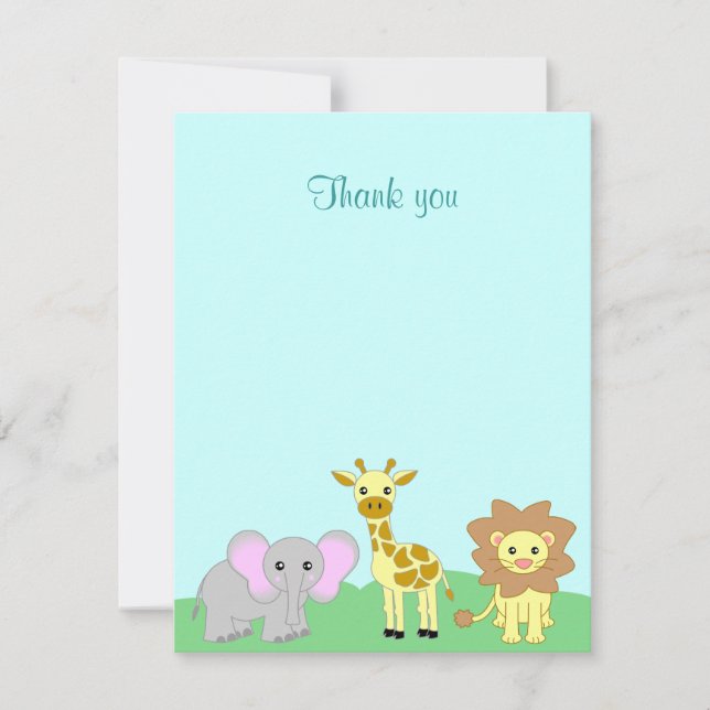 Blue Baby Jungle Animals Flat Thank You Note Card (Front)