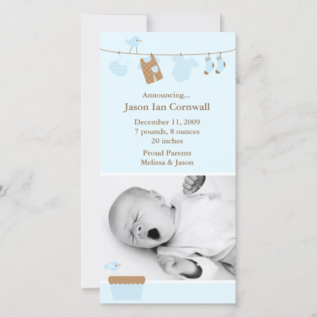 Blue Baby Laundry Birth Announcement (Front)