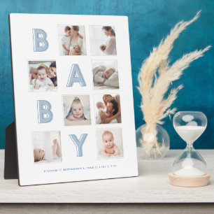 Blue Baby Letters Newborn Baby Photo Grid Collage Plaque