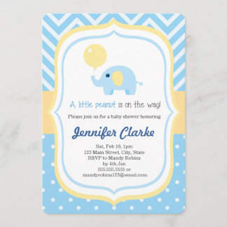 Blue Baby Little Elephant Baby Shower Invitation