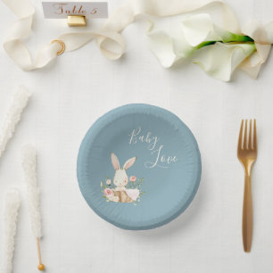 Blue Baby Love Script Baby Shower Paper Bowls Paper Plate