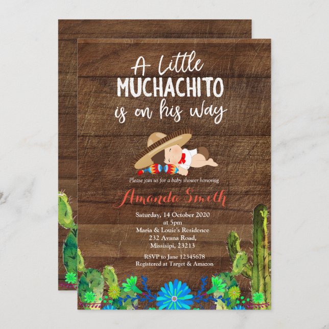Blue Baby Muchacho Baby Shower Invitation BOY (Front/Back)