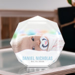 Blue Baby Name Photo Block<br><div class="desc">Simple and chic full bleed photo design. Need a custom colour? Send us a message to heartlockedstudio@gmail.com and we'll be happy to help you out!</div>