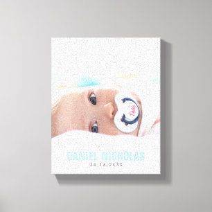 Blue Baby Name Photo Canvas Print