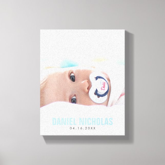 Blue Baby Name Photo Canvas Print (Front)