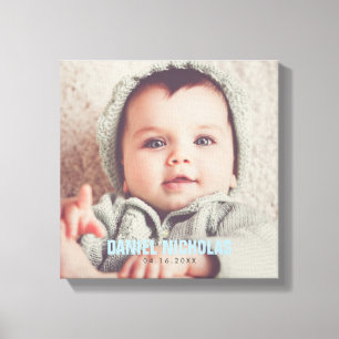 Blue Baby Name Photo Canvas Print