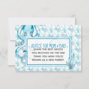 Blue Baby Octopus Baby Shower Advice for Mom & Dad Card