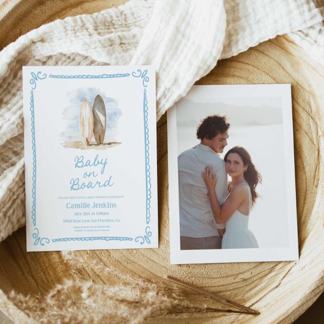Blue Baby on Board Beach Baby Shower Invitation (Baby on Board boy baby shower invitation)