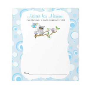 Blue Baby Owl   Baby Shower- Advice Notepad