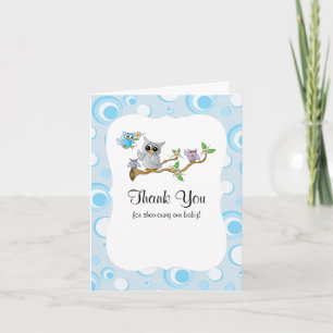 Blue Baby Owl Baby Shower Thank You Card