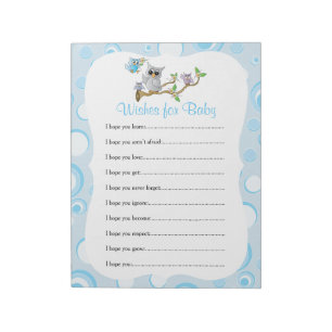 Blue Baby Owl Baby Shower - Wishes Notepad