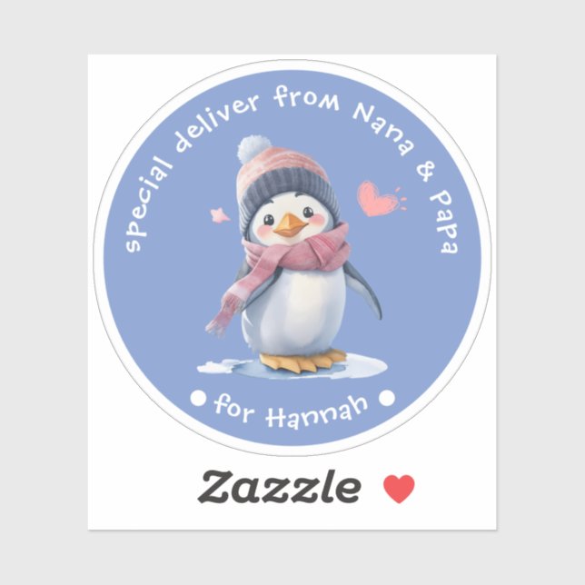 Blue Baby Penguin Christmas for Kids Gift Label (Sheet)