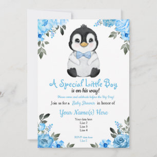 Blue Baby Penguin Shower invitation Invitation