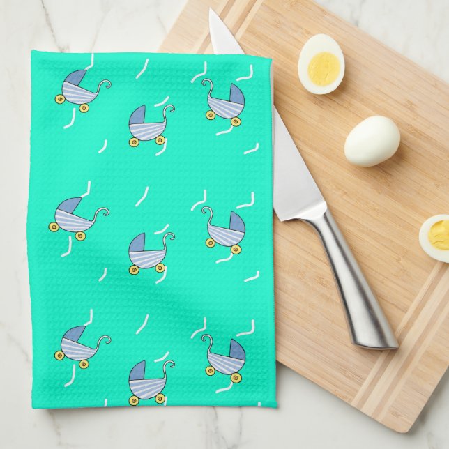 Blue baby pram kitchen towel (Quarter Fold)