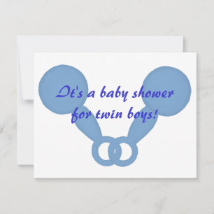 Blue Baby Rattles Twin Boys Shower Invitations