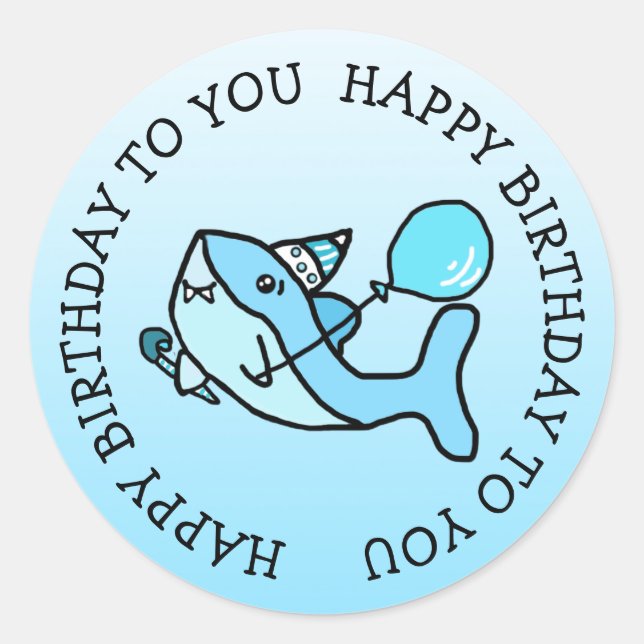 Blue Baby Shark Boy's Birthday Party Classic Round Sticker (Front)