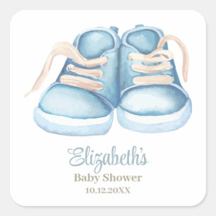 Blue Baby Shoes Baby Shower Square Sticker