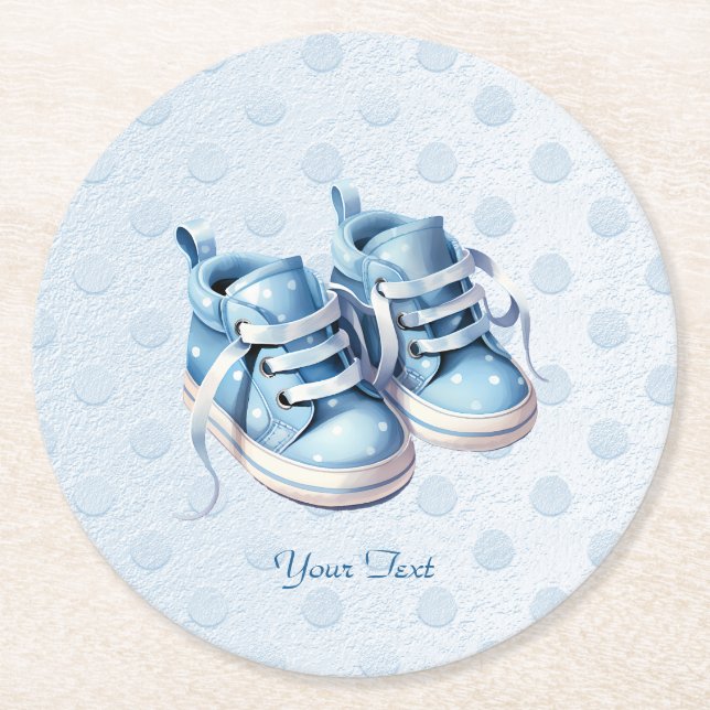 Blue Baby Shoes Paper Coaster (Front)