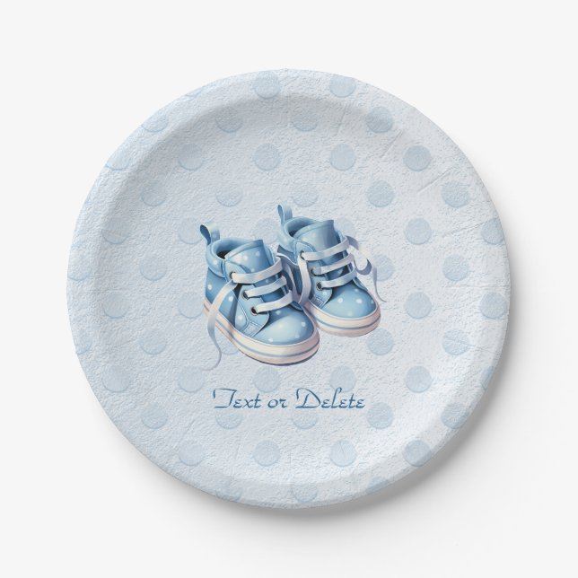 Blue Baby Shoes Paper Plate (Front)
