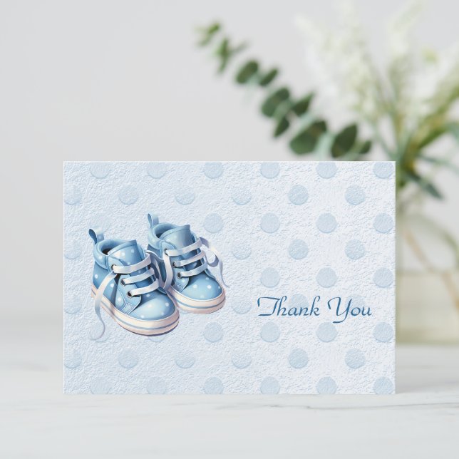 Blue Baby Shoes Thank You Card (Standing Front)