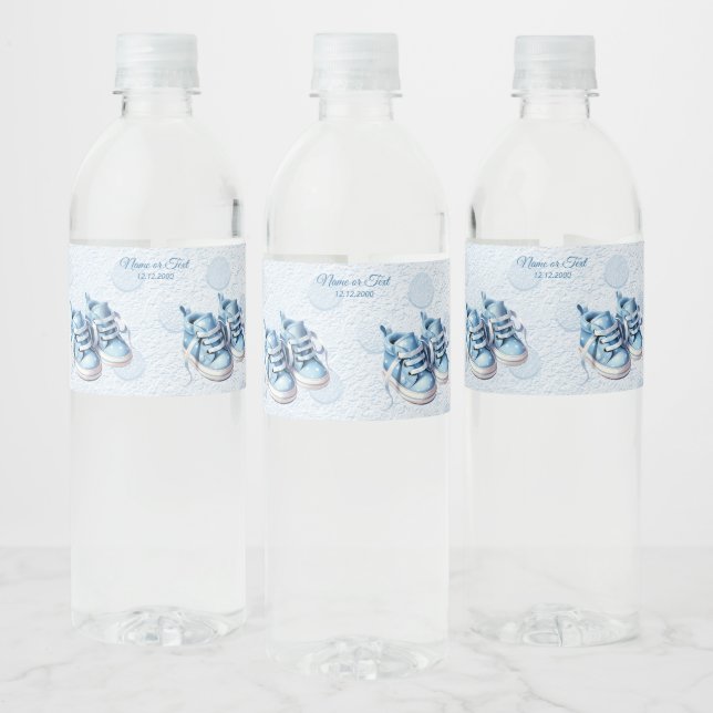Blue Baby Shoes Water Bottle Label (Bottles)