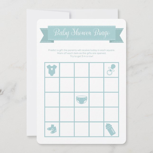 Blue Baby Shower Bingo Game Double Sided Invitation (Back)