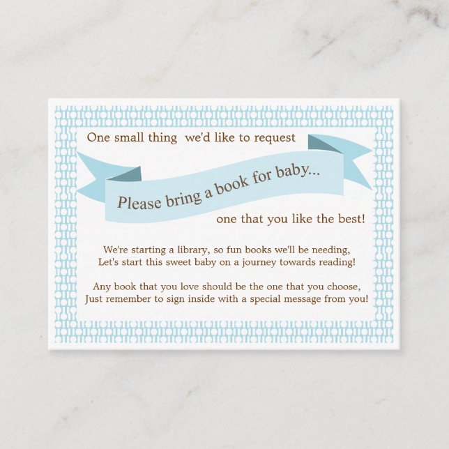 Blue Baby Shower Book Insert Request Card (Front)
