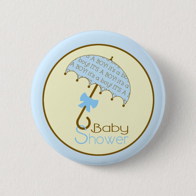 Blue Baby Shower Button - Umbrella (Front)