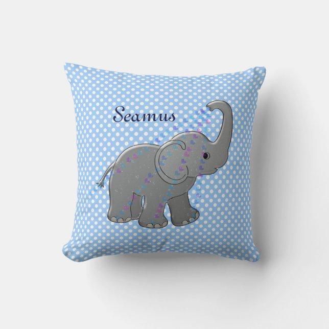 blue baby shower elephant throw pillow (Front)