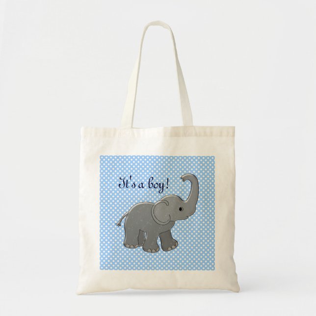 blue baby shower elephant tote bag (Front)