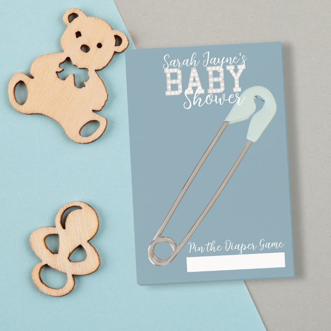 Blue Baby Shower Game Pin the Diaper Notes (Just add your name and pin the 'diaper' on the baby! Fun (and safe) baby shower game)