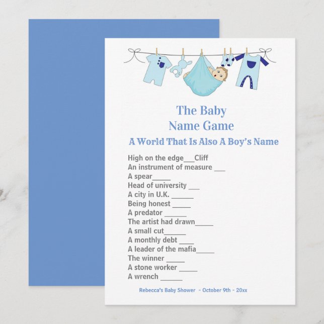 Blue Baby Shower Guessing Game Invitation (Front/Back)