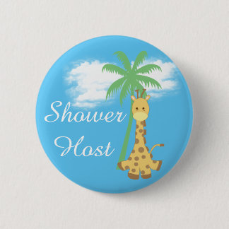 Blue baby shower host giraffe badges 2 inch round button