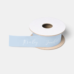 Blue Baby Shower It's a Boy Modern White Script Satin Ribbon
