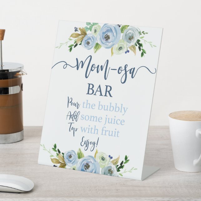 Blue Baby Shower Momosa bar Pedestal Sign (In SItu)