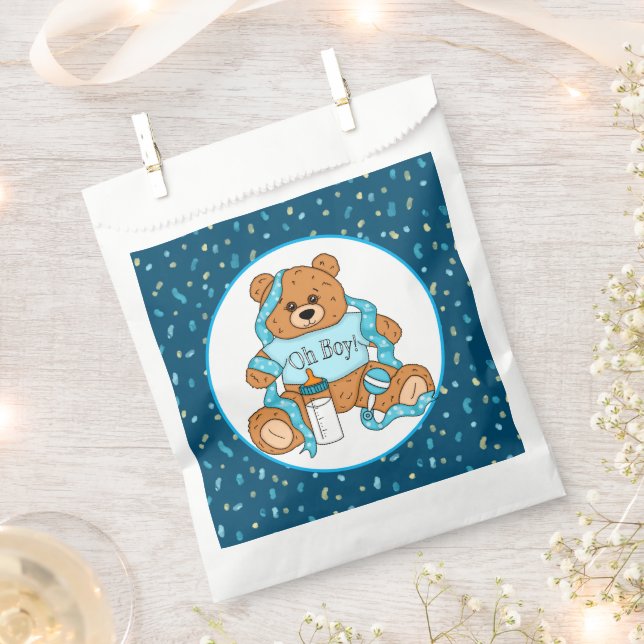 Blue Baby Shower Oh Boy Teddy Bear Favour Bag (Clipped)