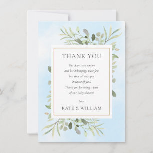 Blue Baby Shower Poem Spring Leaves Greenery  Thank You Card