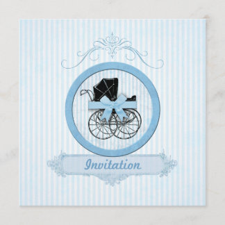 Blue Baby Shower Shabby Vintage Stripes Invitation