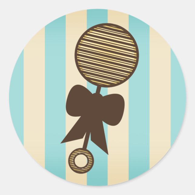Blue Baby Shower Sticker - Vintage Rattle (Front)