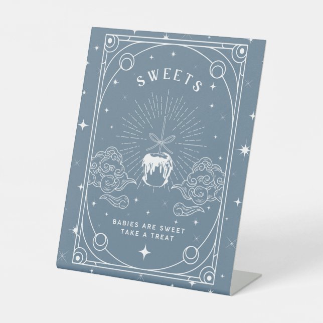 Blue Baby Shower Sweet Dessert Table Pedestal Sign (Front)