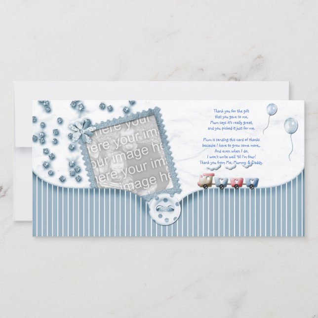 Blue Baby shower Thank You Photo Card from baby (Front)