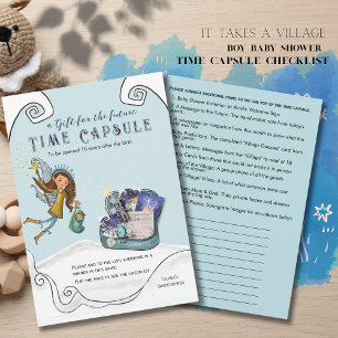 Blue Baby Shower Time Capsule Sugestion Checklist Invitation