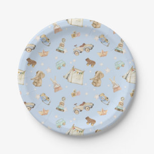 Blue Baby Shower Vintage Toys Paper Plate