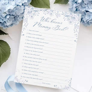 Blue Baby Shower Who Knows Mommy Best Game Card