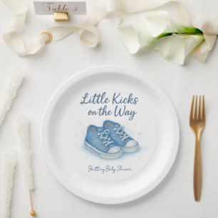 Blue Baby Sneakers Baby Shower Paper Plate