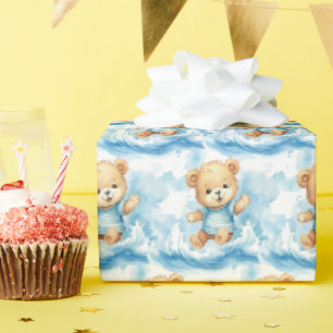 Blue Baby Toddler Teddy Bear Gift Wrapping Paper